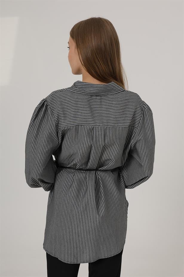 RYN Glitter Striped Belted Shirt - Black - Irapuato