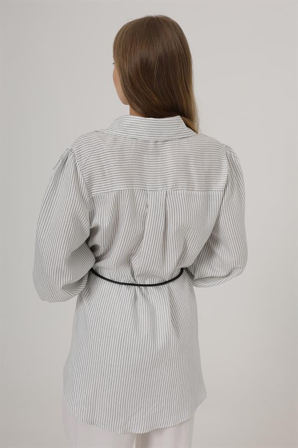 RYN Sequined Striped Belted Shirt - White - Leganés
