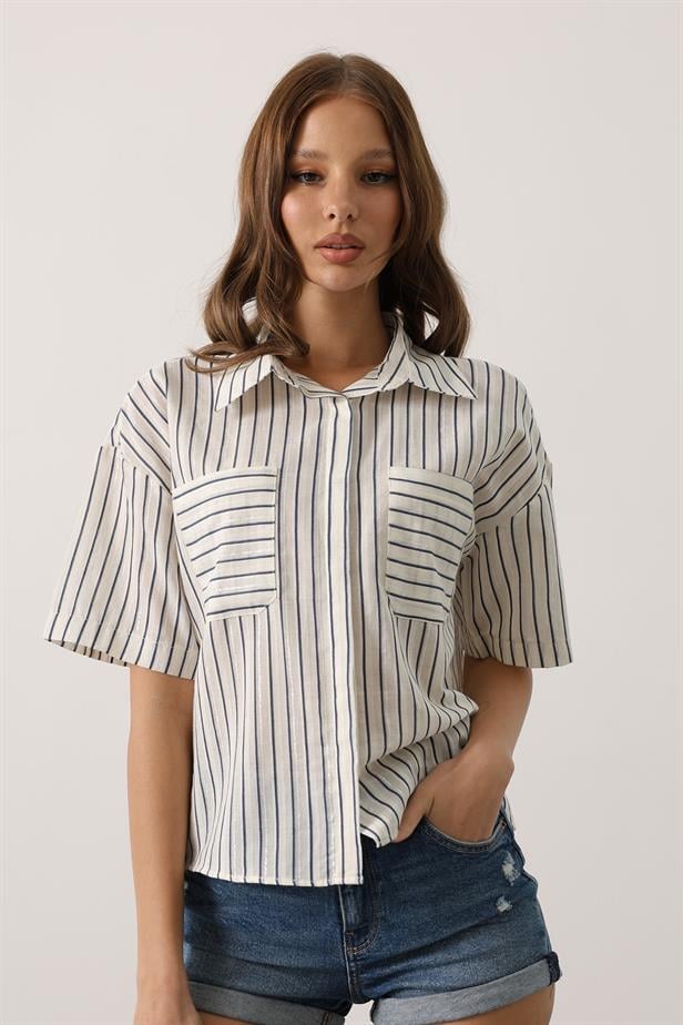 RYN Glitter Striped Short Sleeve T-Shirt - Navy - Dresden