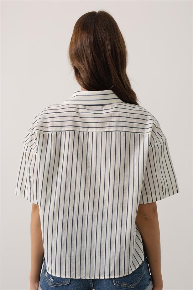 RYN Glitter Striped Short Sleeve T-Shirt - Navy - Dresden