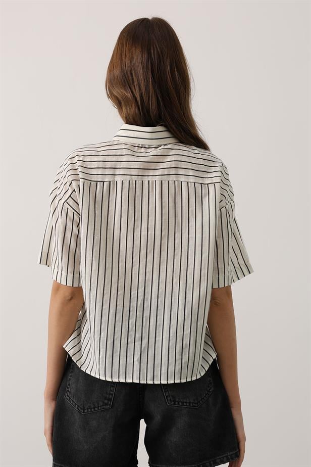 RYN Glitter Striped Short Sleeve T-shirt - Black - Acilia