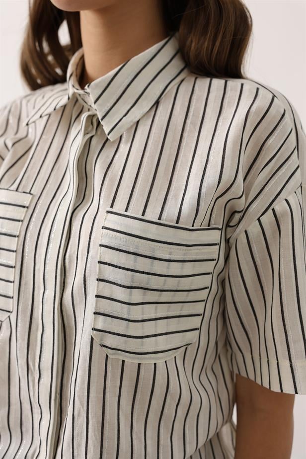 RYN Glitter Striped Short Sleeve T-shirt - Black - Acilia