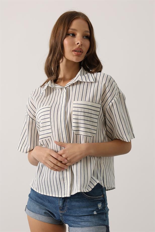 RYN Glitter Striped Short Sleeve T-Shirt - Navy - Dresden