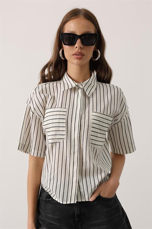 RYN Glitter Striped Short Sleeve T-shirt - Black - Acilia