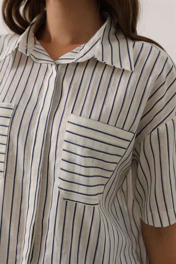 RYN Glitter Striped Short Sleeve T-Shirt - Navy - Dresden