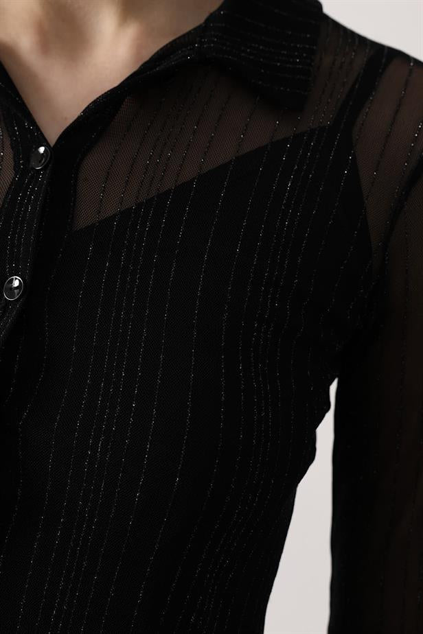 RYN EMBROIDERED TULLE SHIRT - Black - Ciudad Melchor Múzquiz