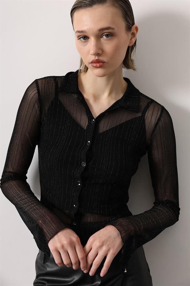 RYN EMBROIDERED TULLE SHIRT - Black - Ciudad Melchor Múzquiz