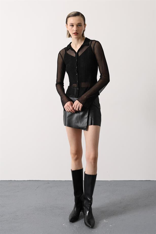 RYN EMBROIDERED TULLE SHIRT - Black - Ciudad Melchor Múzquiz