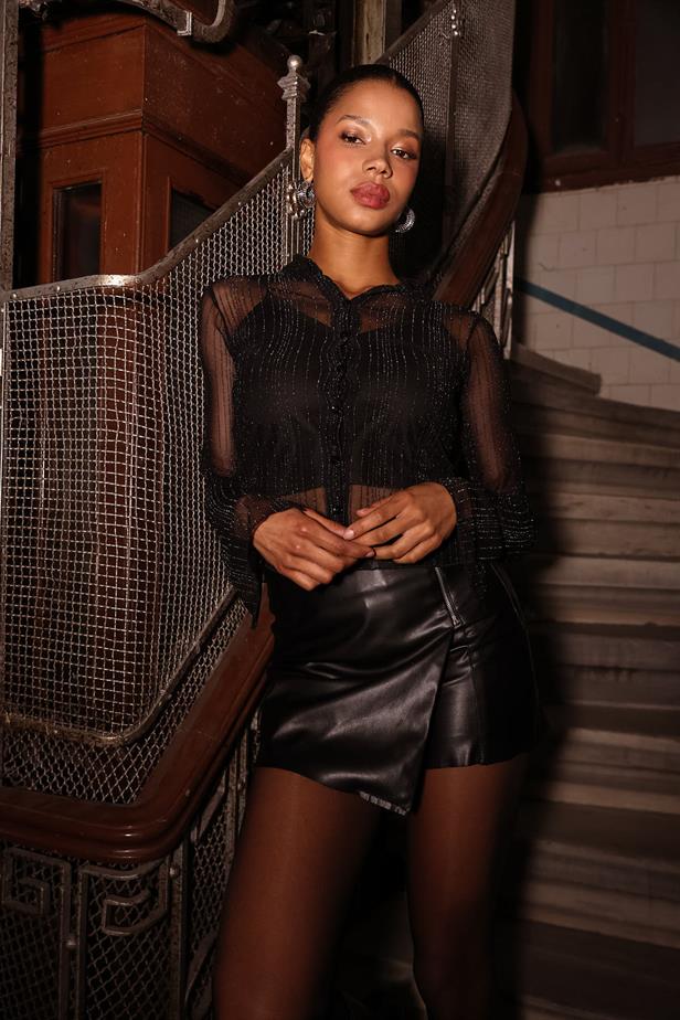 RYN EMBROIDERED TULLE SHIRT - Black - Ciudad Melchor Múzquiz