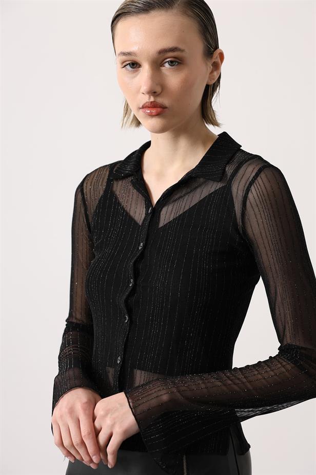 RYN EMBROIDERED TULLE SHIRT - Black - Ciudad Melchor Múzquiz