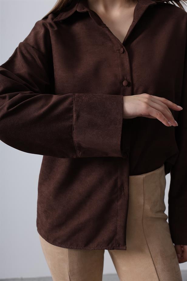 RYN Suede Long Sleeve Shirt - Bitter Coffee - Severna Park