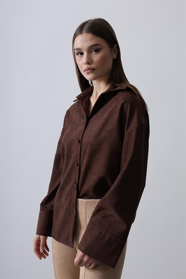 RYN Suede Long Sleeve Shirt - Bitter Coffee - Severna Park