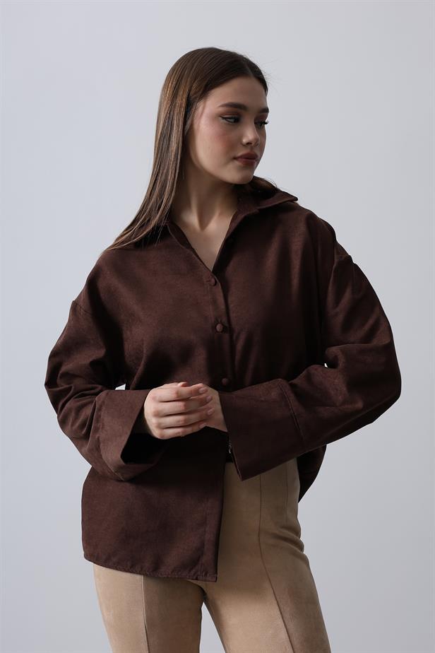 RYN Suede Long Sleeve Shirt - Bitter Coffee - Severna Park