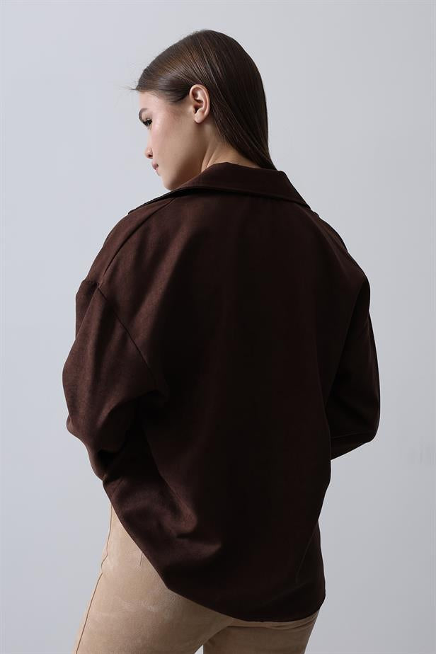 RYN Suede Long Sleeve Shirt - Bitter Coffee - Severna Park