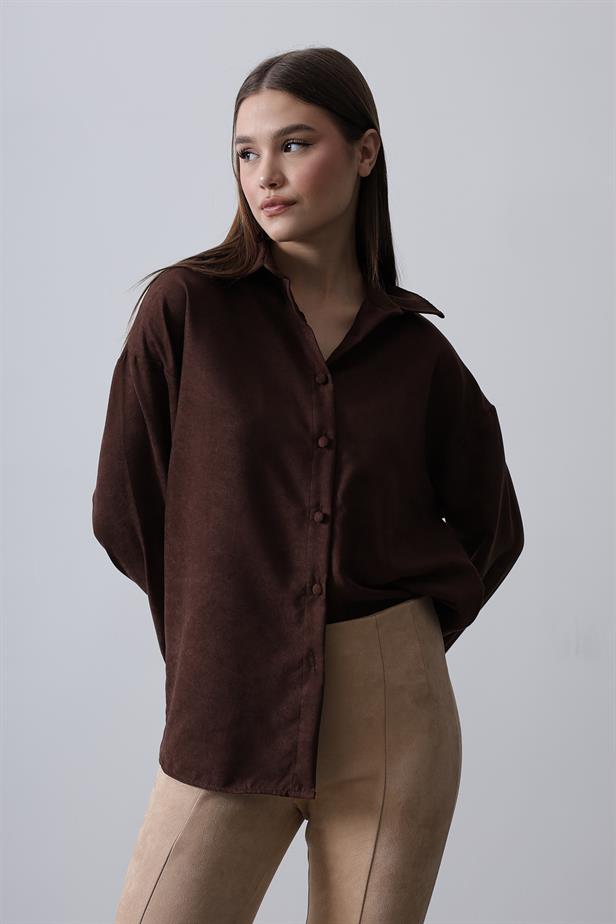 RYN Suede Long Sleeve Shirt - Bitter Coffee - Severna Park