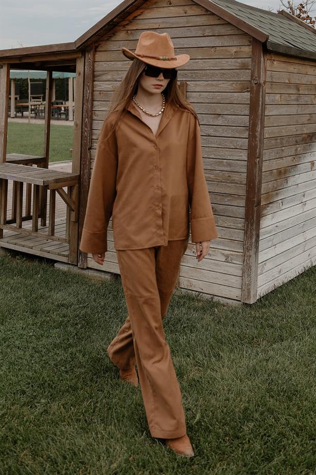 RYN Suede Long Sleeve Shirt - Camel - Salinas