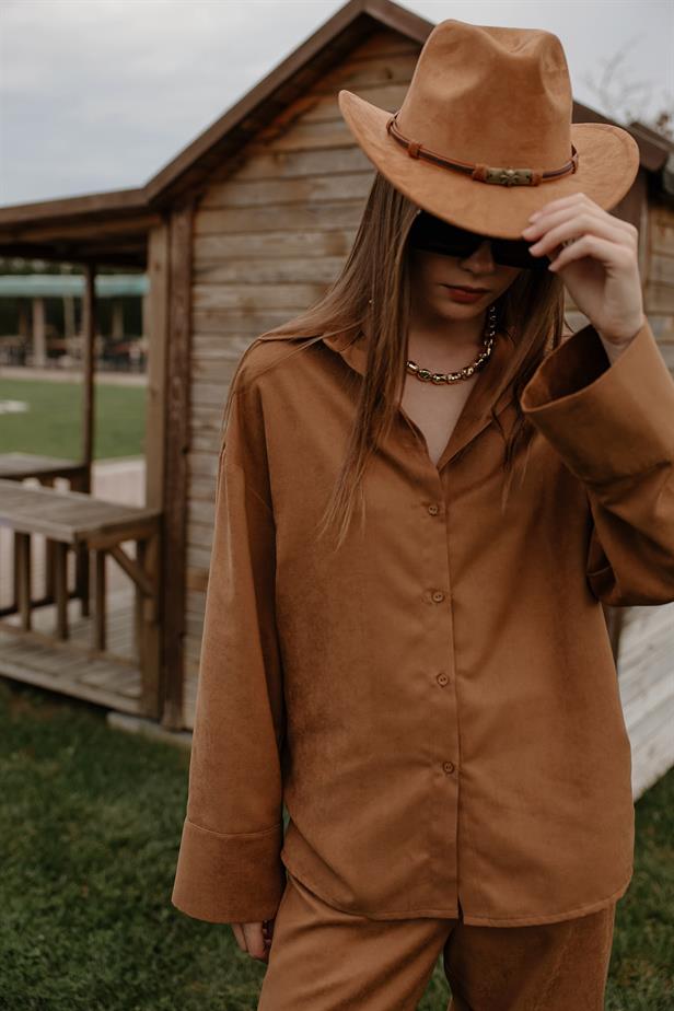 RYN Suede Long Sleeve Shirt - Camel - Salinas