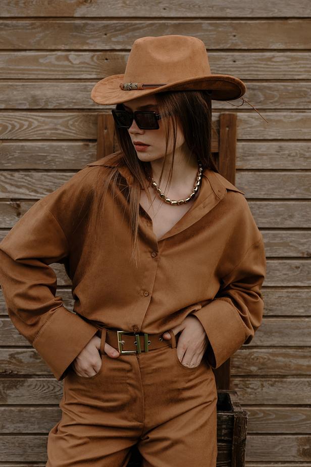 RYN Suede Long Sleeve Shirt - Camel - Salinas