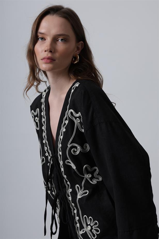 RYN Suede Jacket with Fringes - Black - Saint-Herblain