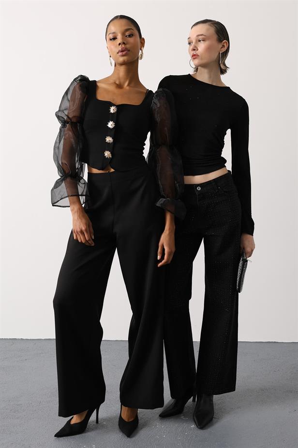 RYN STONE EMBELLISHED RUCHED BODY - Black - Crewe