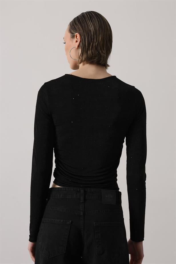 RYN STONE EMBELLISHED RUCHED BODY - Black - Crewe