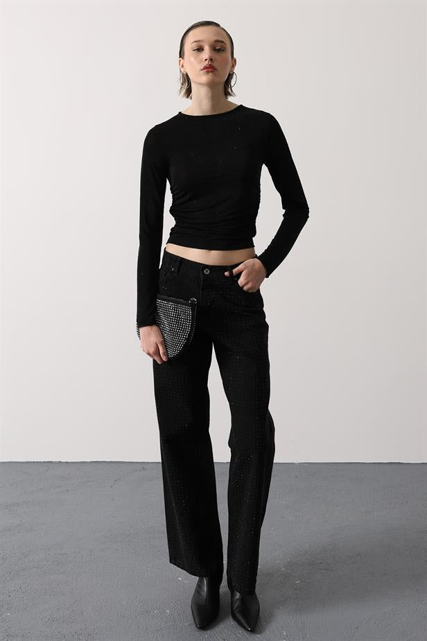 RYN STONE EMBELLISHED RUCHED BODY - Black - Crewe