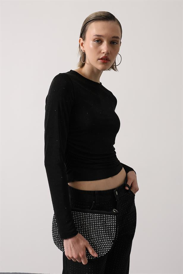 RYN STONE EMBELLISHED RUCHED BODY - Black - Crewe