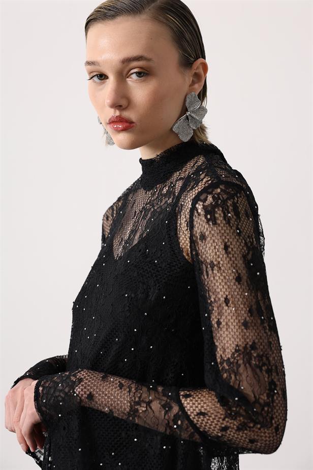 RYN LACE BLOUSE WITH STONES - Black - Torreón