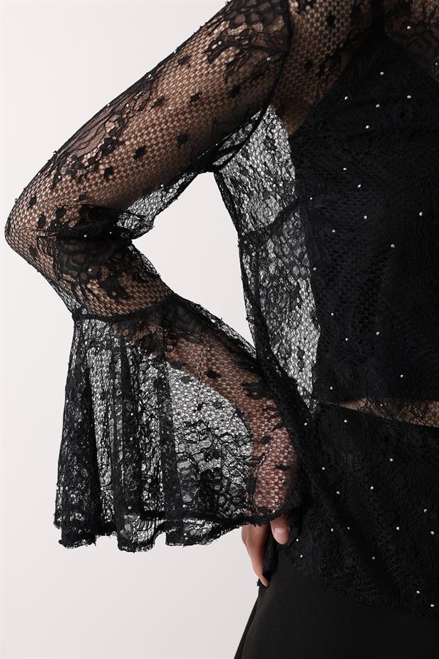 RYN LACE BLOUSE WITH STONES - Black - Torreón