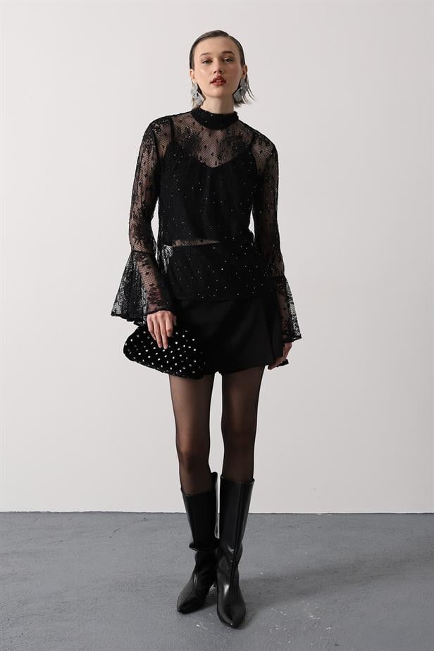 RYN LACE BLOUSE WITH STONES - Black - Torreón