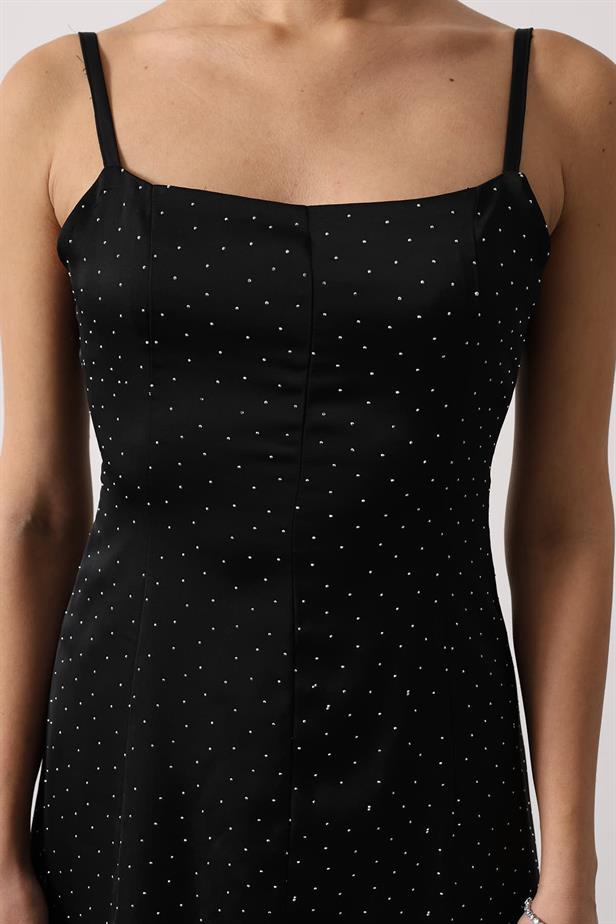 RYN STONE EMBELLISHED SATIN MINI DRESS - Black - Canberra