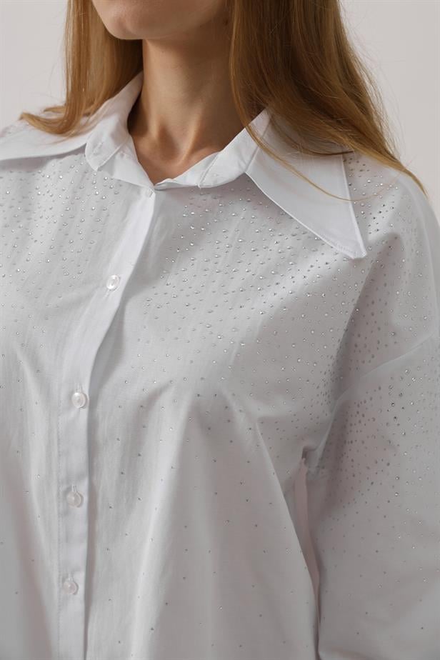 RYN Studded Pointed Collar Shirt - White - Carrara