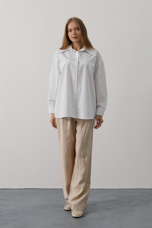 RYN Studded Pointed Collar Shirt - White - Carrara