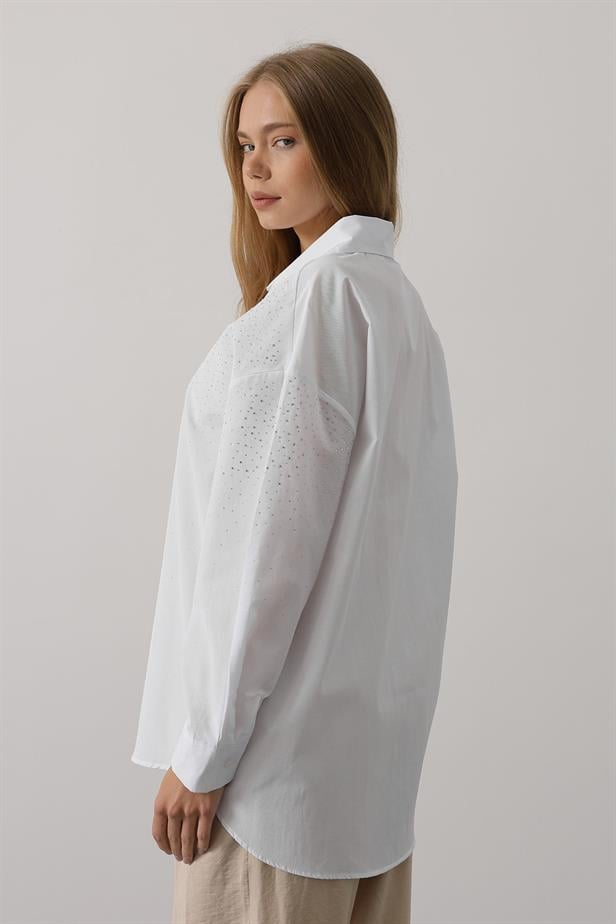 RYN Studded Pointed Collar Shirt - White - Carrara