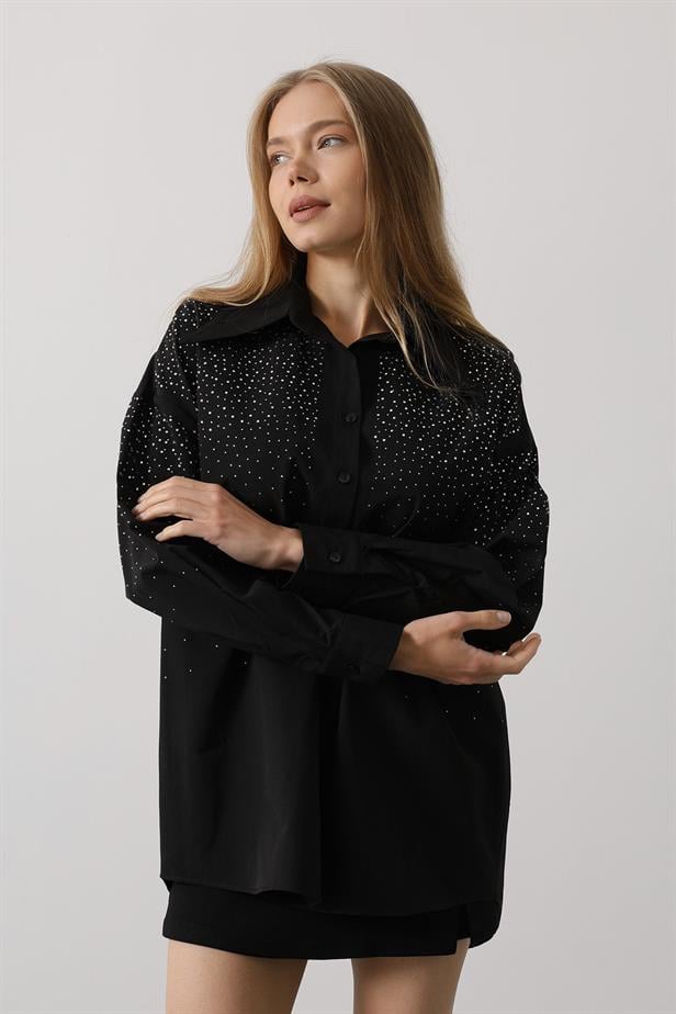 RYN Studded Pointed Collar Shirt - Black - Moncalieri