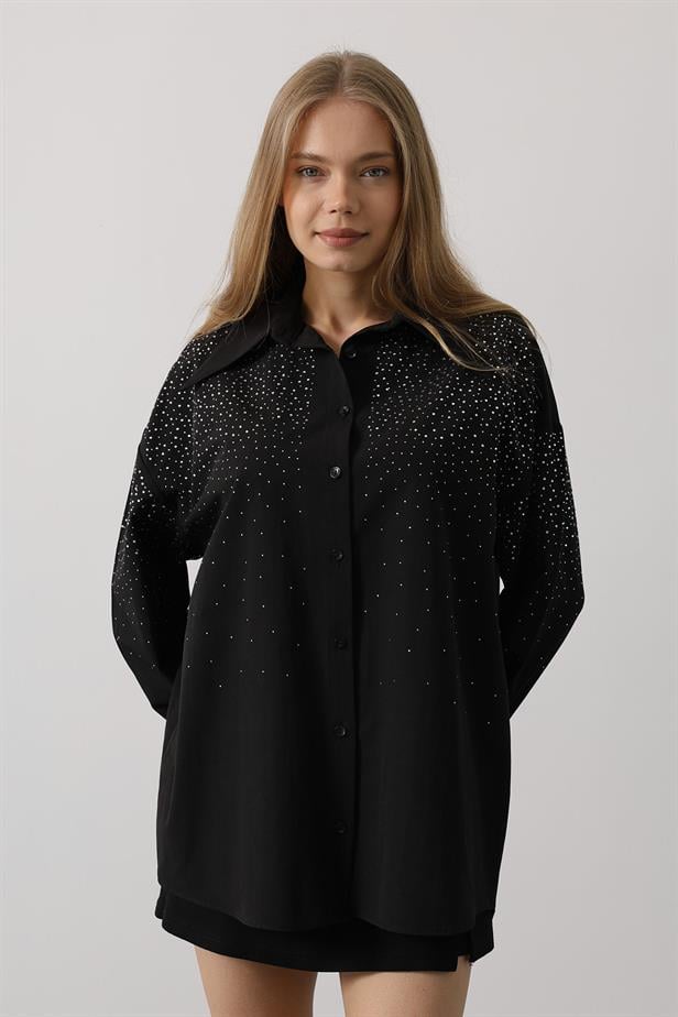 RYN Studded Pointed Collar Shirt - Black - Moncalieri