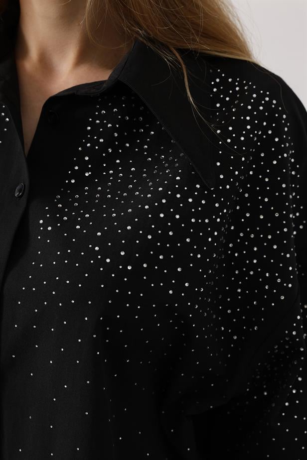 RYN Studded Pointed Collar Shirt - Black - Moncalieri