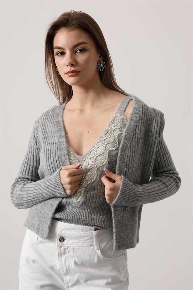 RYN KNIT BLOUSE SET - Gray-Gray - Chilliwack