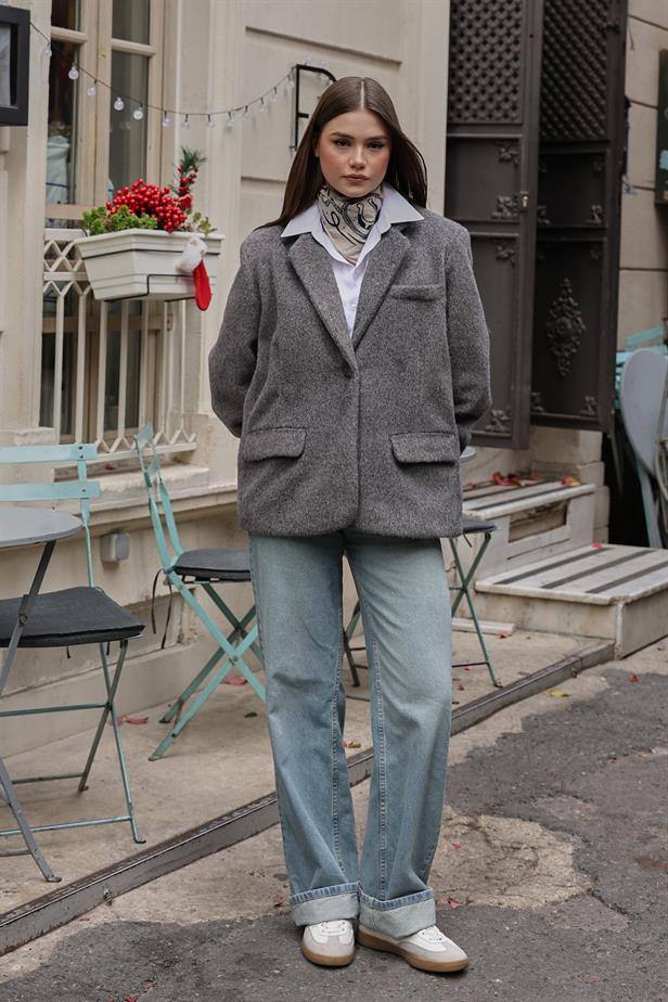 RYN Furry Blazer Jacket - Smoke Gray - Aliso Viejo