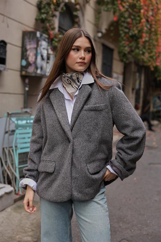 RYN Furry Blazer Jacket - Smoke Gray - Aliso Viejo