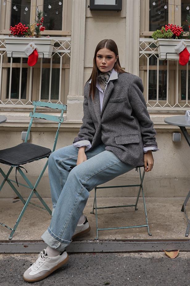 RYN Furry Blazer Jacket - Smoke Gray - Aliso Viejo