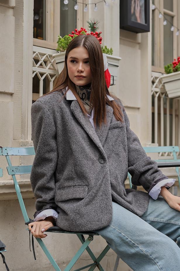 RYN Furry Blazer Jacket - Smoke Gray - Aliso Viejo