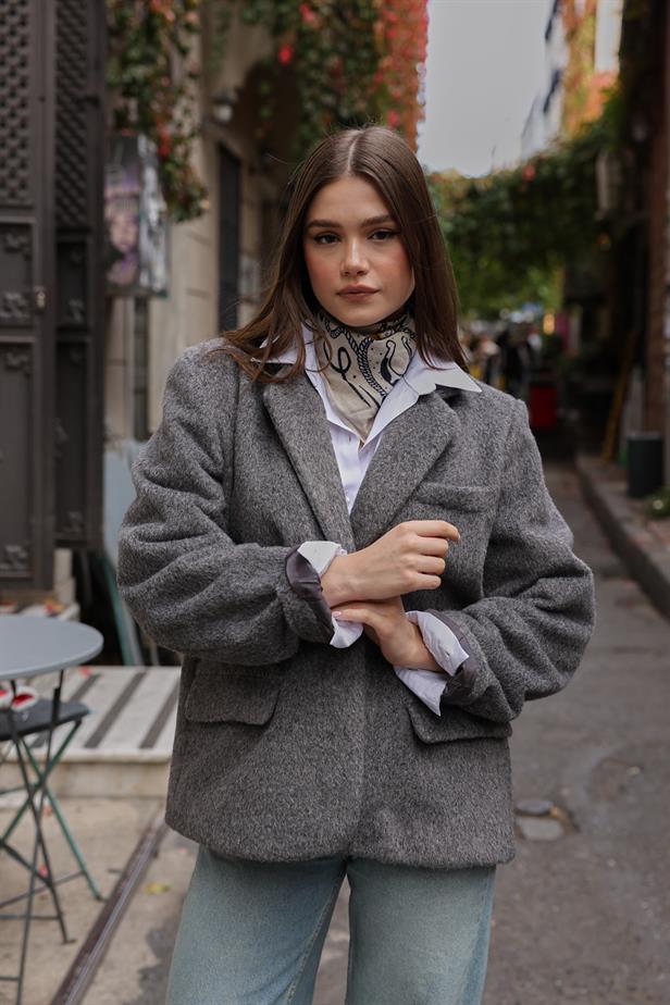 RYN Furry Blazer Jacket - Smoke Gray - Aliso Viejo