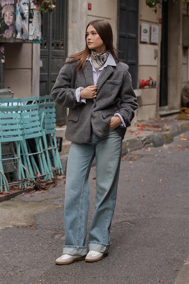 RYN Furry Blazer Jacket - Smoke Gray - Aliso Viejo