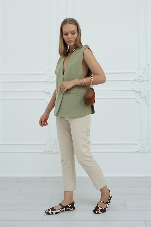 RYN Long Buttoned Vest - Khaki - Nürtingen