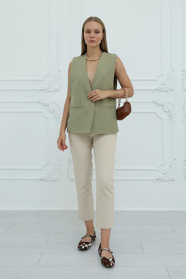 RYN Long Buttoned Vest - Khaki - Nürtingen