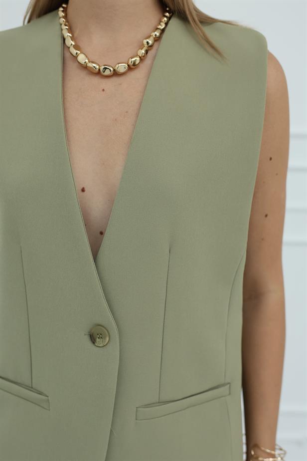 RYN Long Buttoned Vest - Khaki - Nürtingen