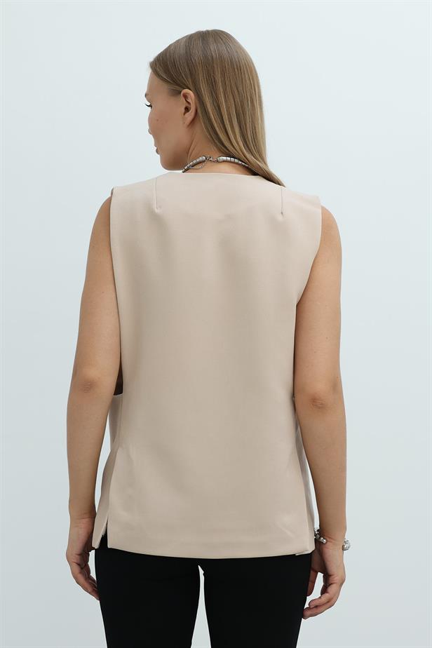 RYN Long Buttoned Vest - Stone - Saanich