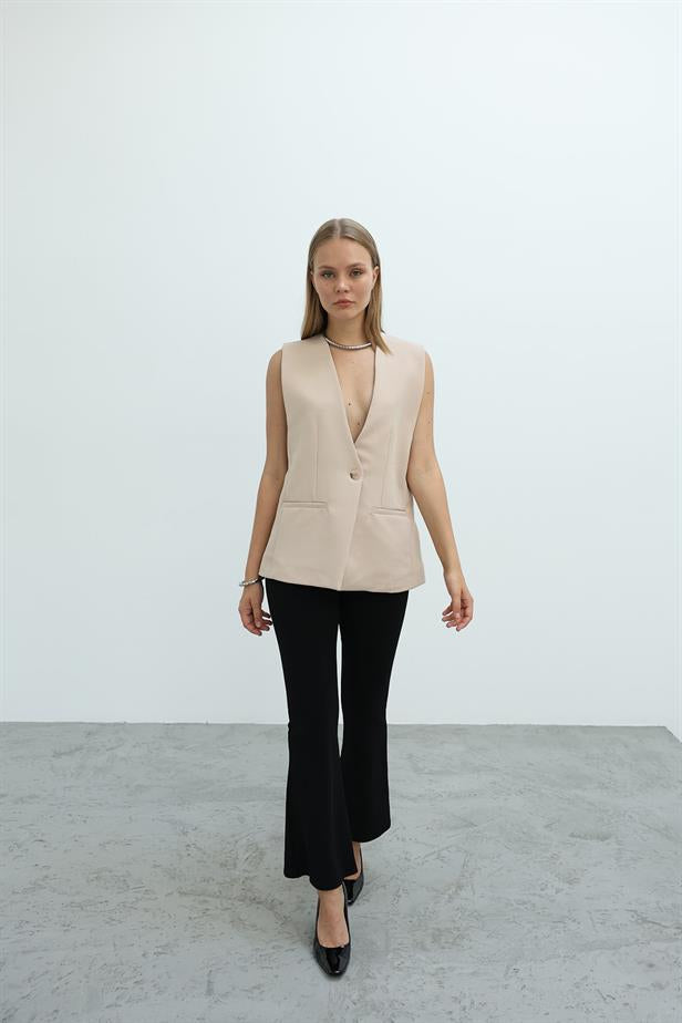 RYN Long Buttoned Vest - Stone - Saanich