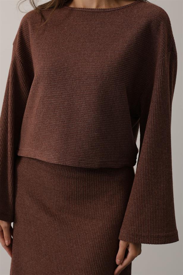 RYN LONG SLEEVE BLOUSE SKIRT SUIT - Brown - Córdoba